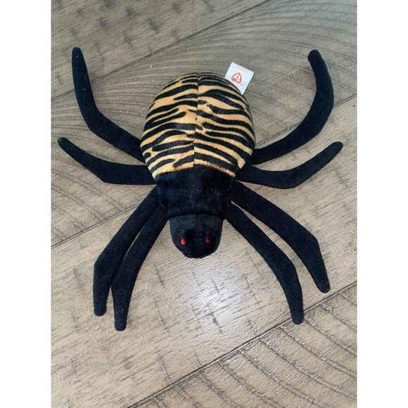 Ty Beanie Baby Spinner the Spider 1997 Polyester & PE Pellets Black Gold Stripe - Picture 1 of 4